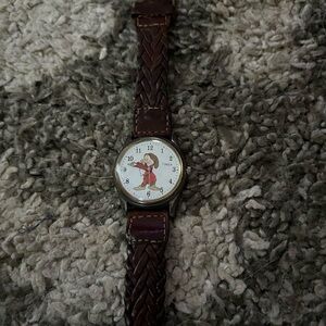 Grumpy Brown Braided Leather Watch with Cartoon Dial